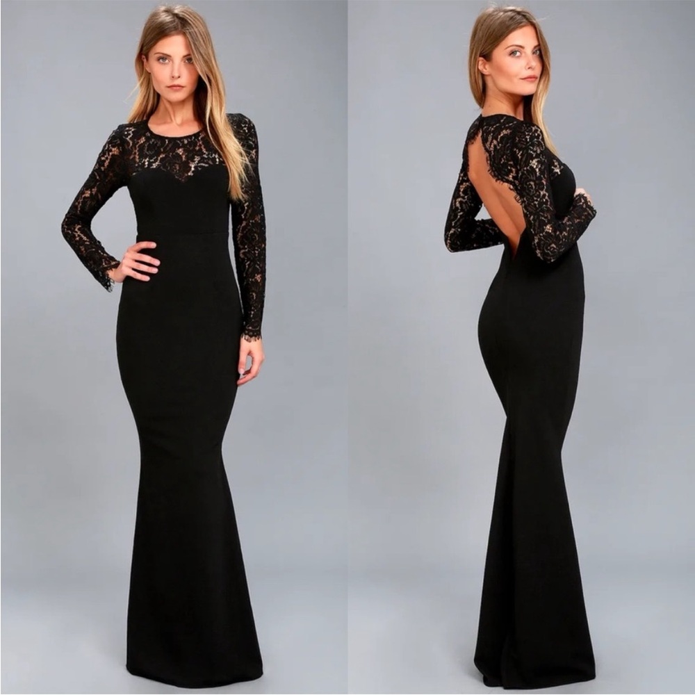 NWT Lulus Whenever You Call Black Lace Maxi Dress Large